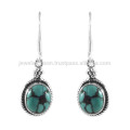 Tibetan Turquoise Gemstone & 925 Sterling Silver Simple Designer Earrings All Time Wear